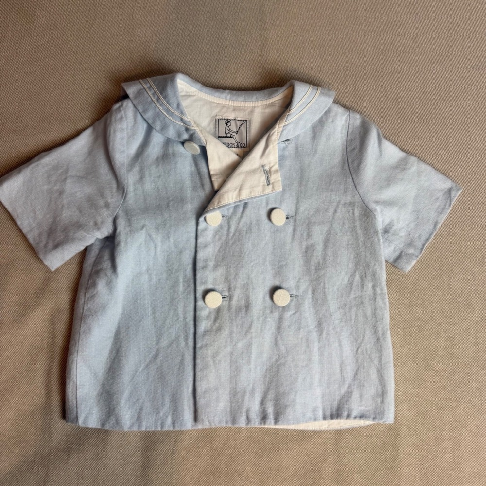 Gordon & Co Boys Light Blue 100% Linen Sailor Shirt Double Breasted Size 4T USA